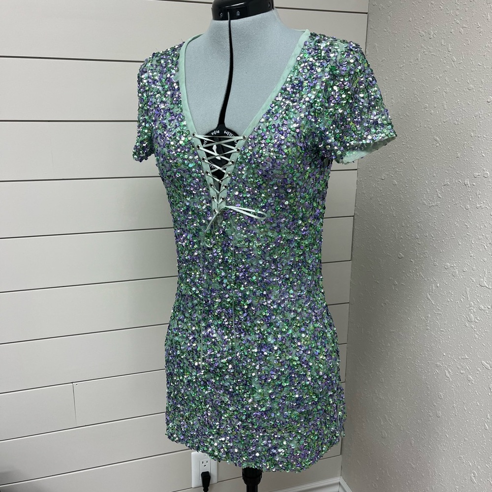 VS Sequin Lace Up Tunic/Mini Dress